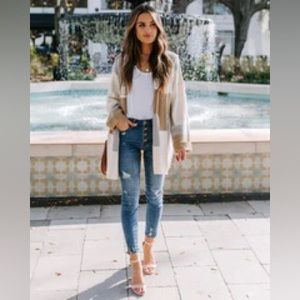 Color Block, Hooded Knit Cardigan